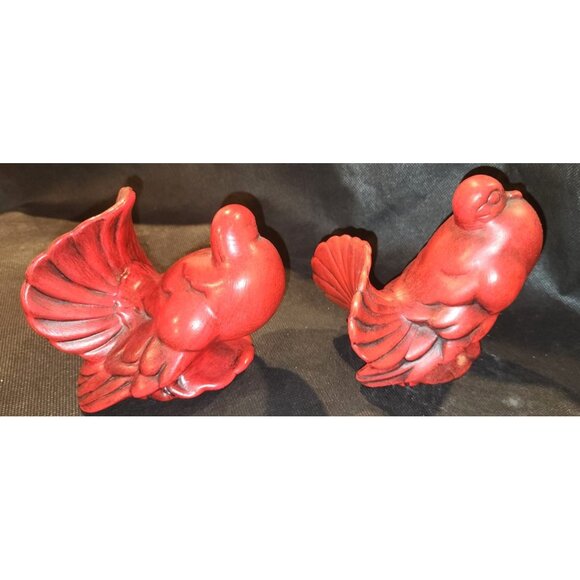 Red Ceramic Dove Figurines Pair Home Decor Collectible Sculptures Vintage - Picture 5 of 8